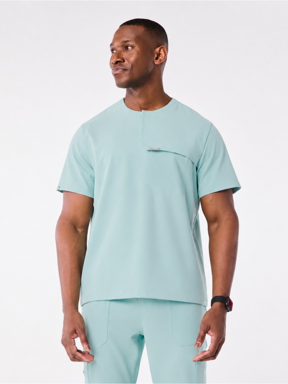 FIGS Men’s Corfield Henley Scrub Top in Seaglass Color (NWT)